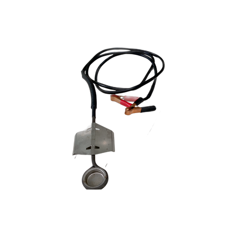 Oxalic acid vaporizer wand with stainless steel pan for varroa mite treatment.