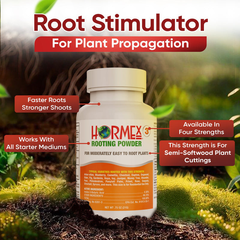 Load image into Gallery viewer, Hormex Rooting Powder #3 (0.30 IBA) - Rooting Hormone for Common Home &amp; Garden Plant Cuttings
