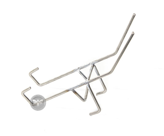 Stainless steel pail perch holder for stable honey pail pouring.