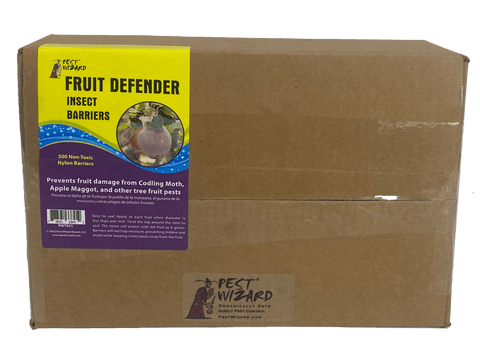 Pest Wizard Fruit Defender nylon bag protecting fruit on tree