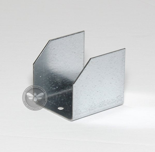 Load image into Gallery viewer, Galvanized steel pallet clips securing hive boxes to a transport pallet.

