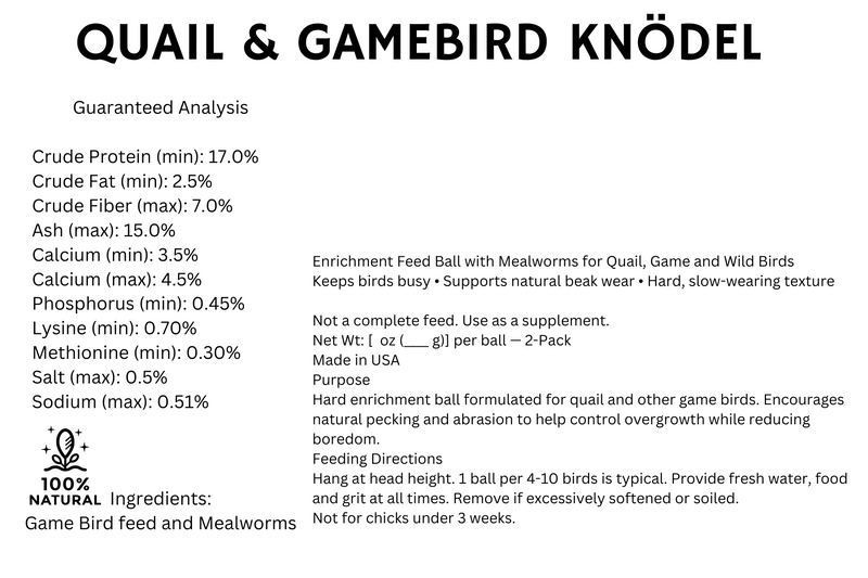 Load image into Gallery viewer, Quail &amp; Gamebird Knödel — Enrichment Feed Ball with Mealworms 2 pack
