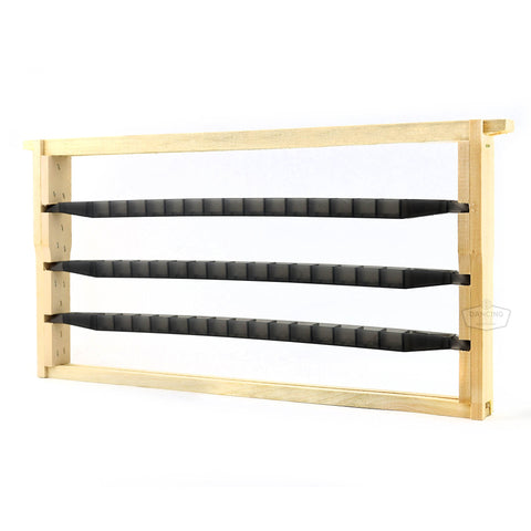 Solid pine grafting frame holding three JZ/BZ cell bars for queen rearing.