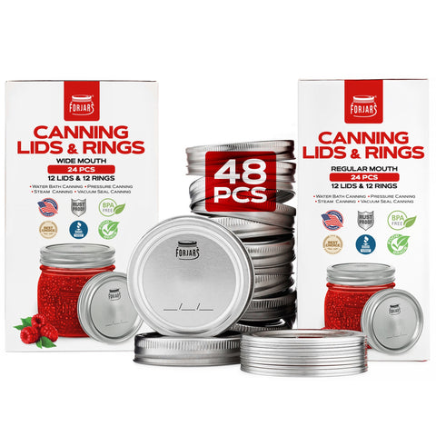 Canning lids and rings set of 24, regular and wide mouth