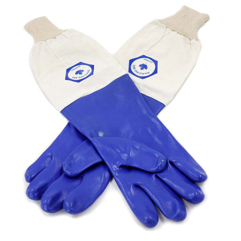 Heavy-duty rubber beekeeping gloves for honey house tasks, pair view.