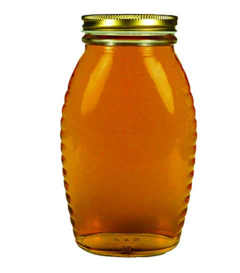 Queenline-style glass honey jar with sleek profile and durable construction.