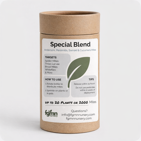 Special blend predatory mite mix for broad-spectrum pest control.