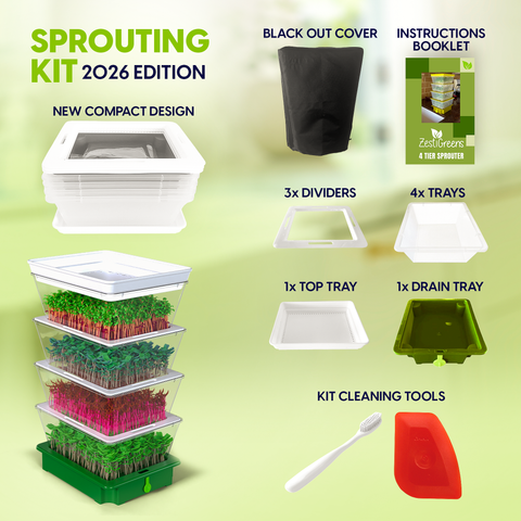 ZESTIGREENS Tiered Sprouting Kit with Drain Spout – Stackable Seed Sprouter Trays for Growing Fresh Sprouts at Home – BPA-Free, Easy Rinse & Drain…