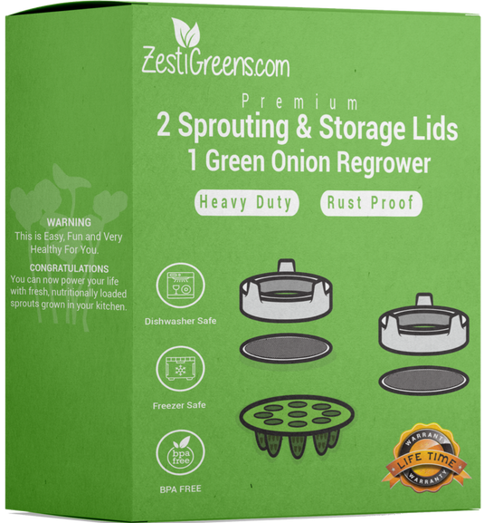Sprouting Lids & Green Onion Regrower for Wide Mouth Mason Jars. Sprouts Growing Kit for Bean Sprouts, Broccoli Organic Sprouts