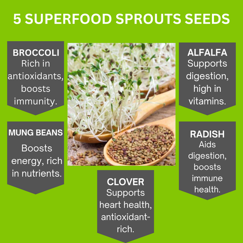 Load image into Gallery viewer, Organic 5 Variety Pack of Fresh Sprouting Seeds
