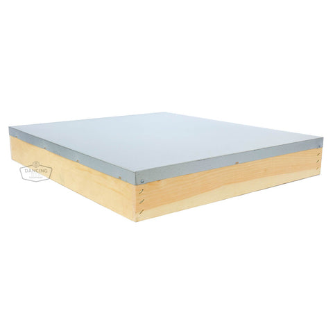 Wax-dipped telescopic hive cover with heavy-duty lumber and silver aluminum top.