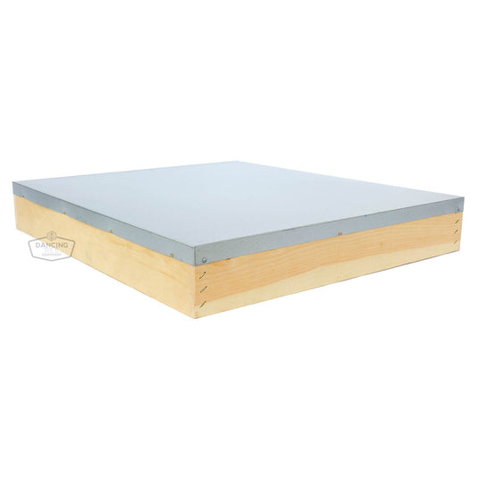 Wax-dipped telescopic hive cover with heavy-duty lumber and silver aluminum top.