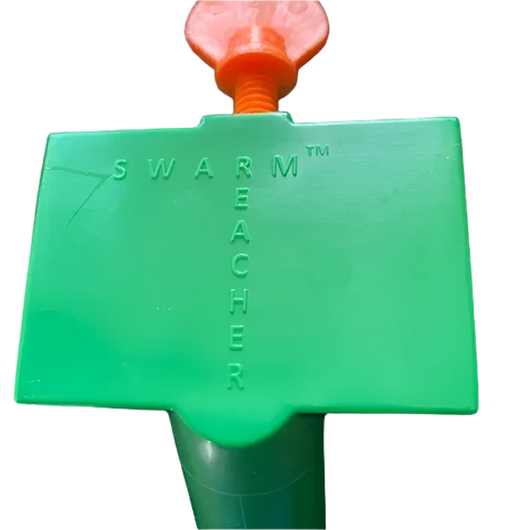 Swarm Reacher tool attached to an extension pole for capturing bee swarms.