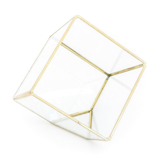Heptahedron Geometric Glass Terrarium - Gold Metallic Finish - Trendy Holder For Tillandsia Air Plants