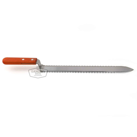 Standard serrated uncapping knife for cutting beeswax cappings on honey frames.