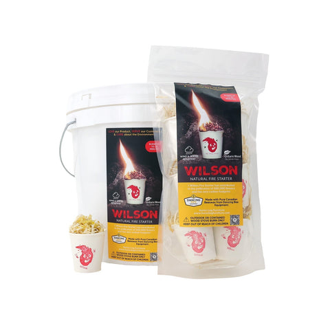 Wilson natural fire starter made with beeswax and cedar shavings for lighting fires.
