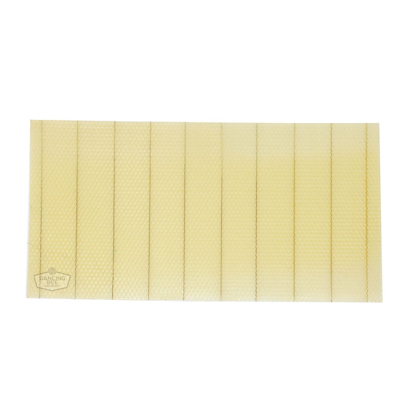 Load image into Gallery viewer, Deep wired beeswax foundation sheet with vertical crimped steel wires.
