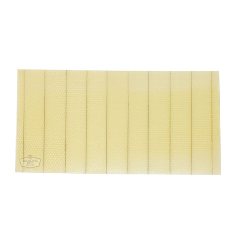 Deep wired beeswax foundation sheet with vertical crimped steel wires.