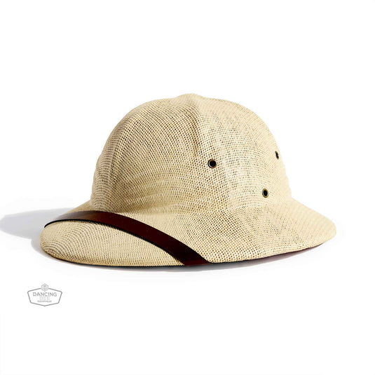 Woven beekeeping helmet, lightweight and vented, with adjustable fit band.
