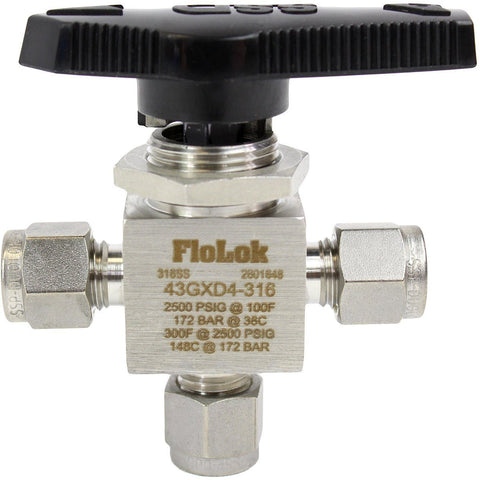 3-way ball valve, fractional tube fitting
