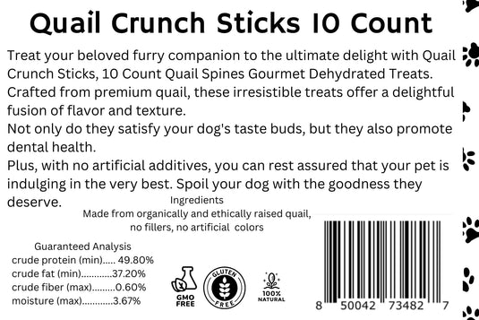 Quail Crunch Sticks Dog Treats, 10 Count — Dehydrated Quail Spines