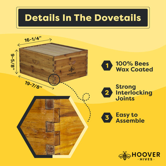 10-Frame Wax-Coated Beehive Kit – (2) Deep & (1) Medium Unassembled | Hoover Hives® Original Beeswax Finish