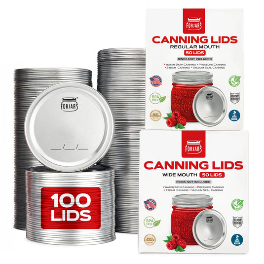 100 Count: 50 Regular Mouth + 50 Wide Mouth Canning Lids