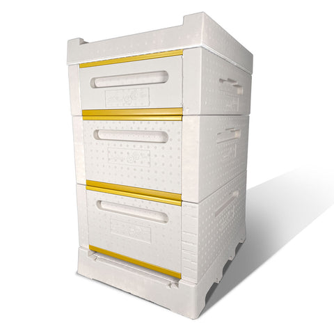 Superior Bee polystyrene 10-frame beehive, 2 deep 1 medium, front