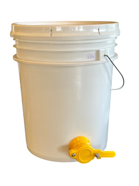 5-gallon honey bottling bucket fitted with a honey gate valve.