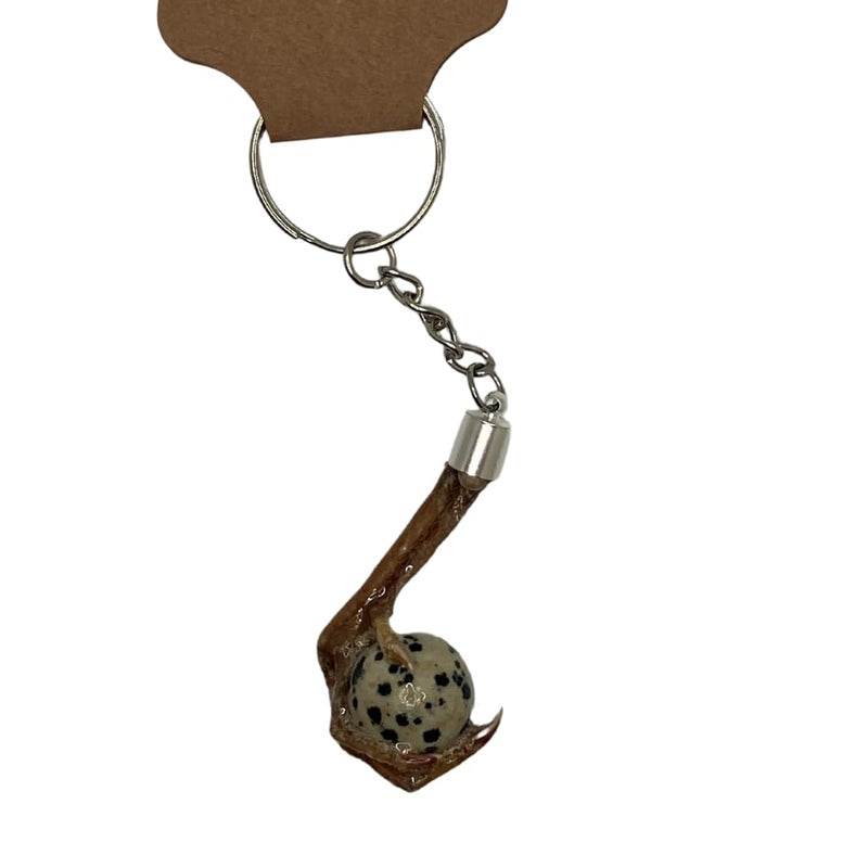 Load image into Gallery viewer, Quail Foot Keychain with Faux Quail Egg Stone
