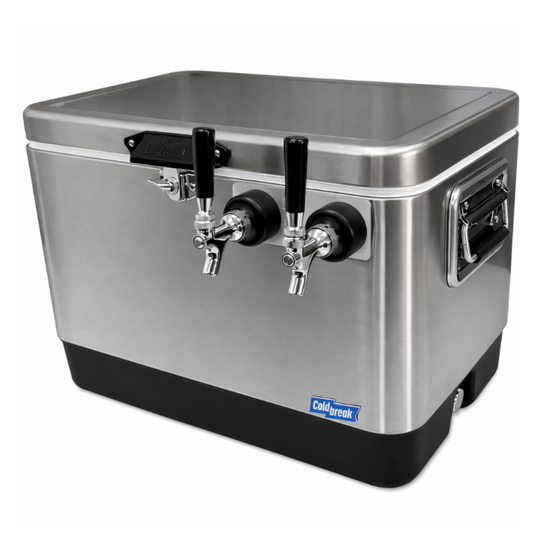 ColdOne Duo portable two-tap kegerator holding two 2-gallon kegs.