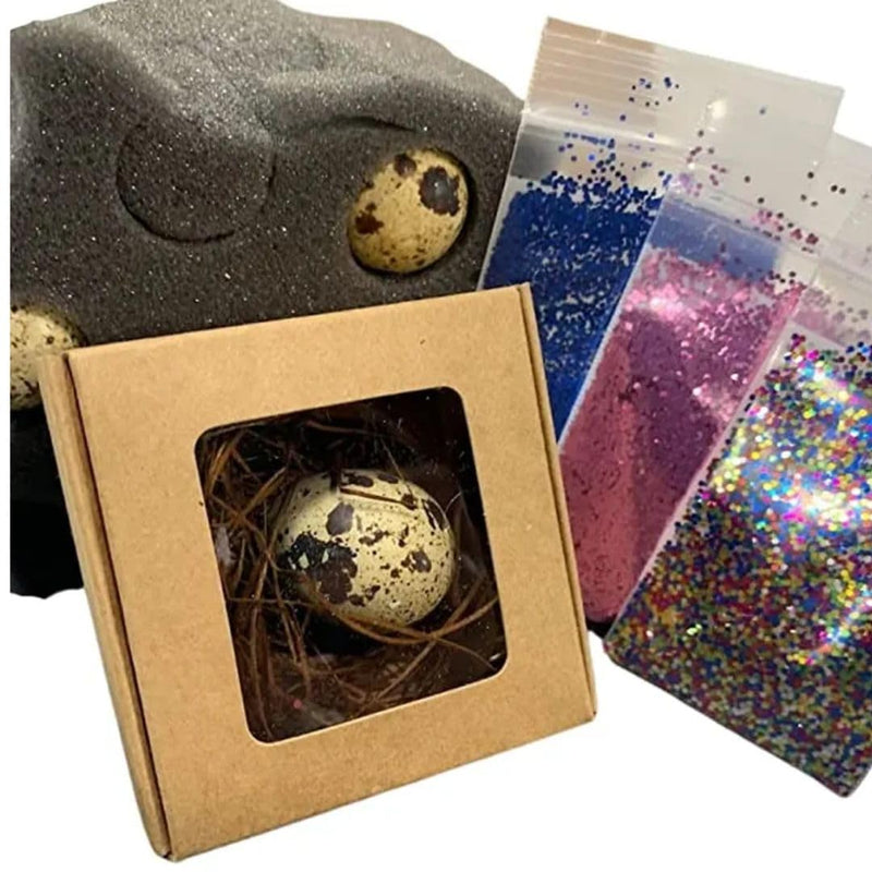 Load image into Gallery viewer, Gender Reveal Ideas: Quail Egg Pregnancy Announcement Kit for Family - Creative Baby Shower Activities &amp; Memorable Baby's Gender Reveal comes with 3 Hollow Quail eggs, glitter, and a craft box

