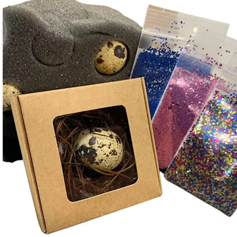Quail egg gender reveal announcement kit, packaging