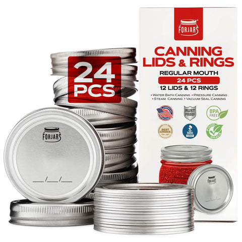 12 regular mouth canning lids and 12 rings