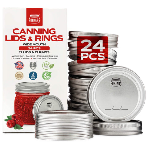 12 wide mouth canning lids and 12 rings