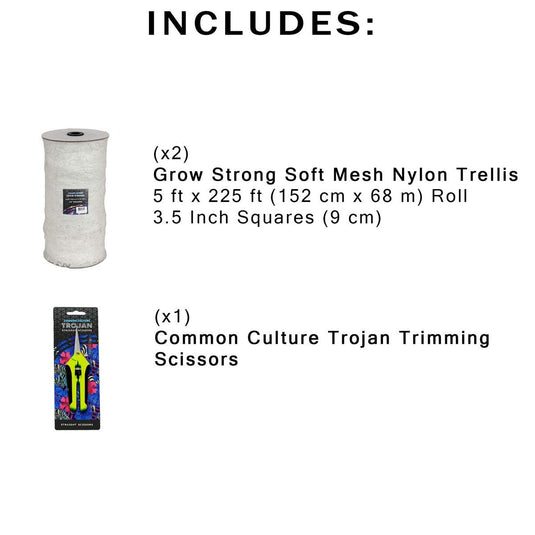 Common Culture Soft Mesh Nylon Trellis Netting Bulk Roll 5 ft x 225 ft w/ 3.5 in Squares + Trojan 2 Inch Straight Scissors