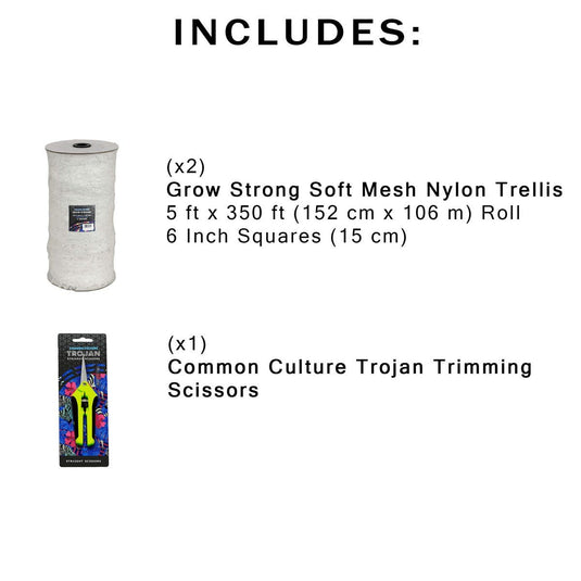 Common Culture Soft Mesh Nylon Trellis Netting Bulk Roll 5 ft x 350 ft w/ 6 in Squares + Trojan 2 Inch Straight Scissors