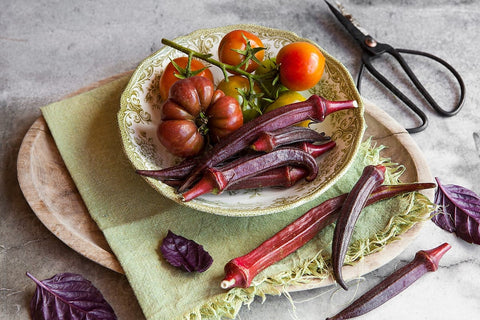 Heirloom Organic Red Burgundy Okra seeds package, GrowTime Garden Supply