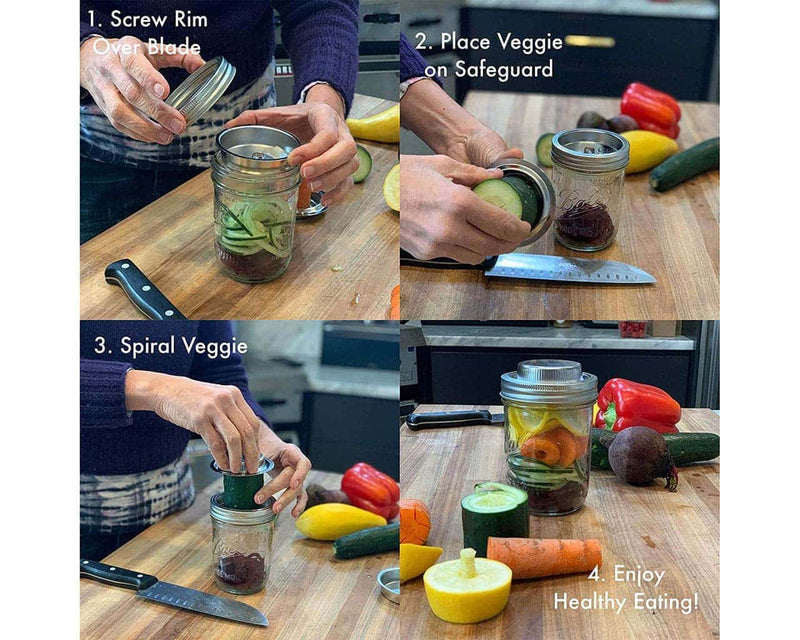 Load image into Gallery viewer, Jarware Stainless Steel 3-in-1 Spiralizer for Wide Mouth Mason Jars
