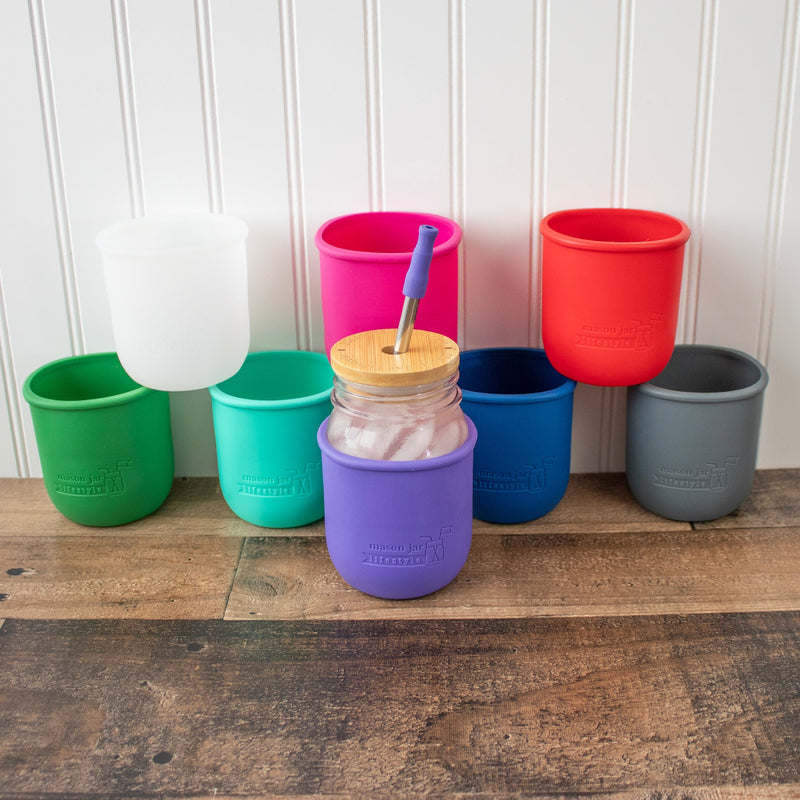 Load image into Gallery viewer, Silicone Sleeve for Regular Mouth Pint 16oz Mason Jars
