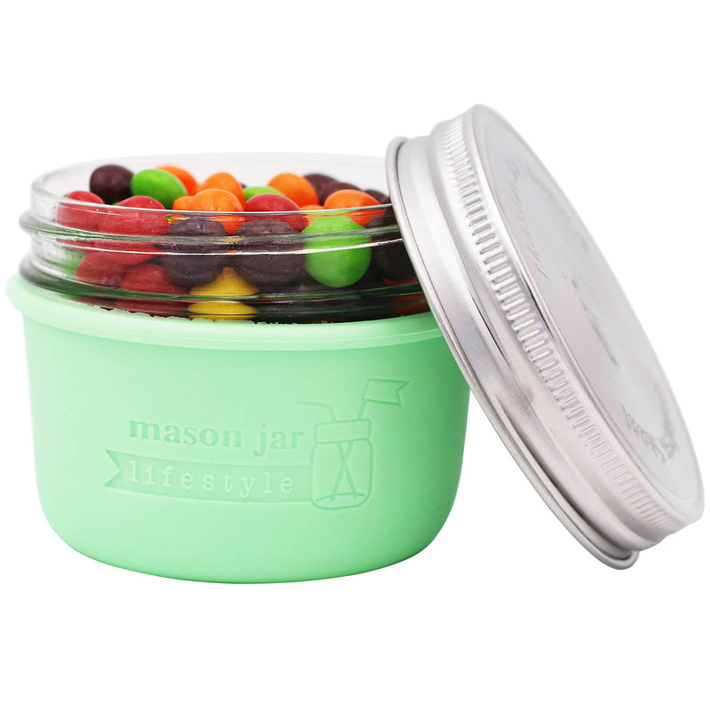 Load image into Gallery viewer, Silicone Sleeve for Wide Mouth Half Pint 8oz Mason Jars
