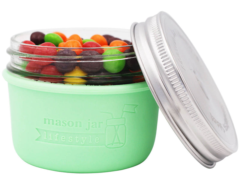 Load image into Gallery viewer, Silicone Sleeve for Wide Mouth Half Pint 8oz Mason Jars
