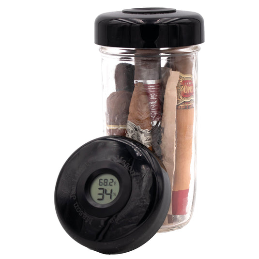 Humidor / Hygrometer Lid with Temperature for Wide Mouth Mason Jars - Store Cigars, Spices, or Herbs