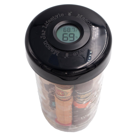 Humidor / Hygrometer Lid with Temperature for Wide Mouth Mason Jars - Store Cigars, Spices, or Herbs