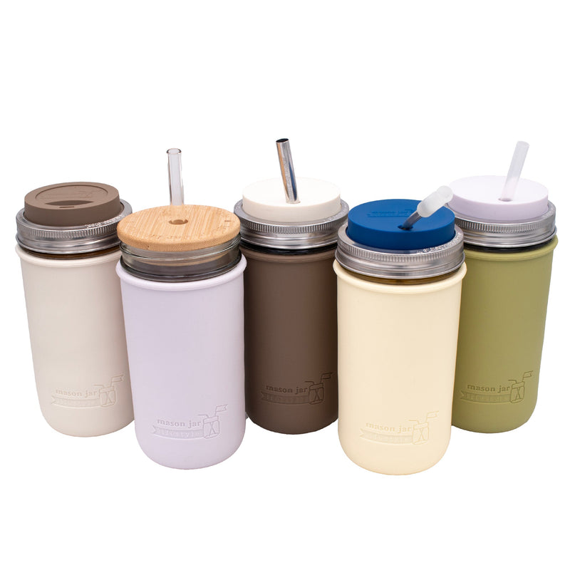 Load image into Gallery viewer, Silicone Sleeve for Pint &amp; Half 24oz Mason Jars, shown in use, view 8
