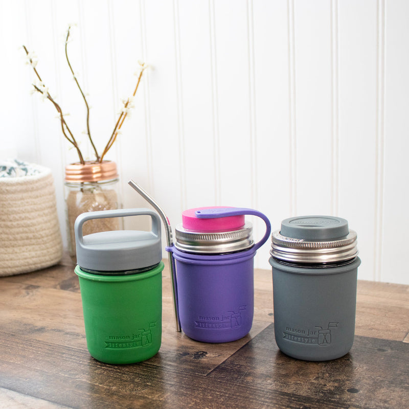 Load image into Gallery viewer, Silicone Sleeve for Regular Mouth Half Pint 8oz Mason Jars
