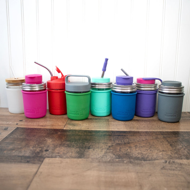 Load image into Gallery viewer, Silicone Sleeve for Regular Mouth Half Pint 8oz Mason Jars
