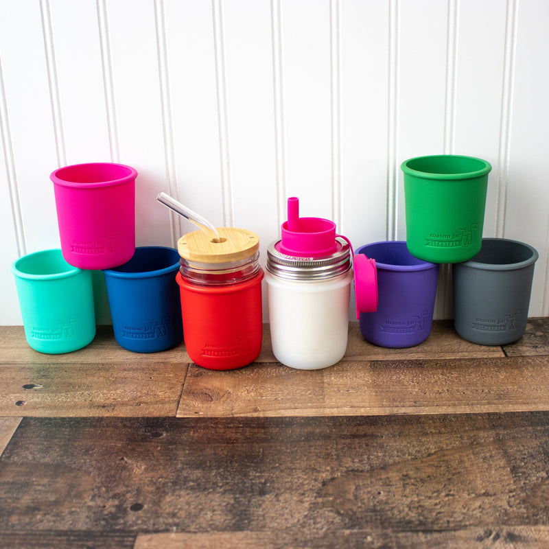 Load image into Gallery viewer, Silicone Sleeve for Regular Mouth Half Pint 8oz Mason Jars
