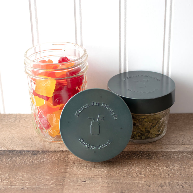 Load image into Gallery viewer, Child Resistant Lids for Regular Mouth Mason Jars 2 Pack
