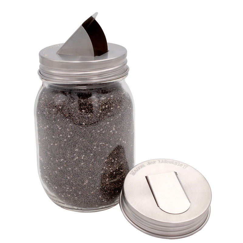 Load image into Gallery viewer, Grain Dispenser Stainless Steel Lids for Mason Jars 2 Pack
